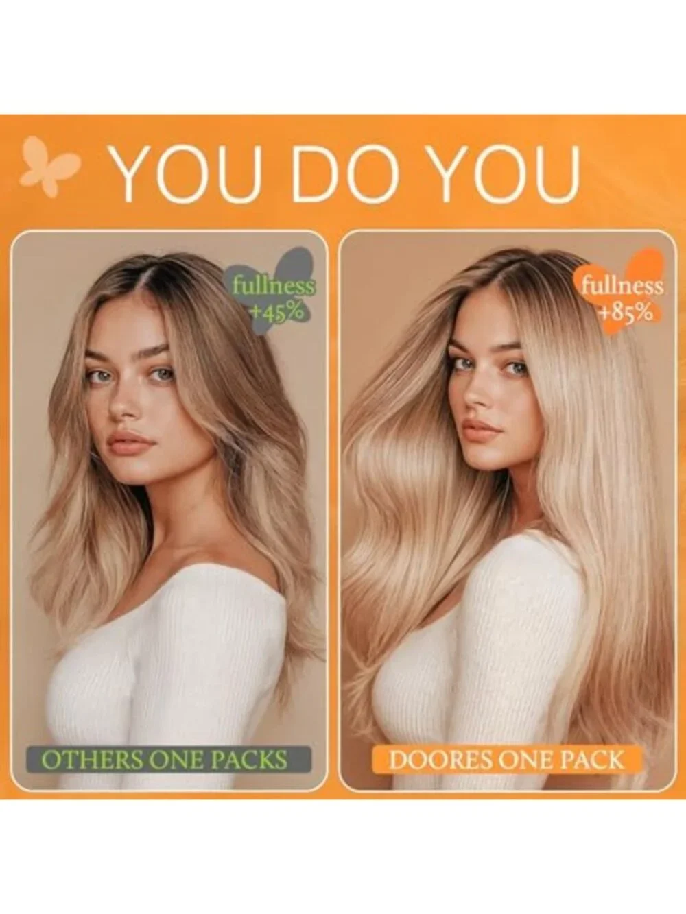Clip-In Human Hair Extensions - Easy 5-Minute Installation, Natural Look